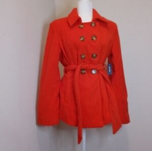 NWT Old Navy Orange Fleece Double Breasted Coat Jacket Sz L